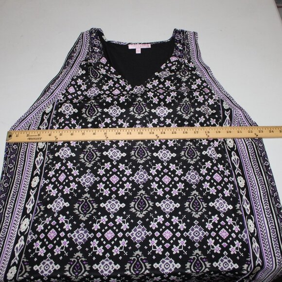 Calypso Dress Sz S Black Purple Multi Color V Neck Lined Silk Viscose Dress - Picture 15 of 16